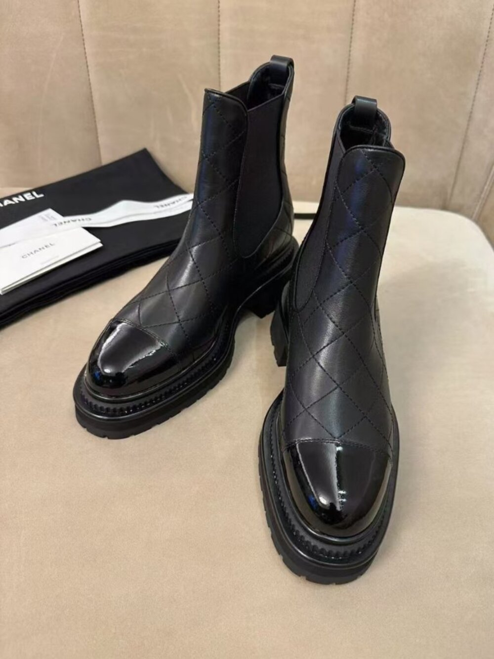 Chanel Diamond Quilt Leather Chelsea Boots